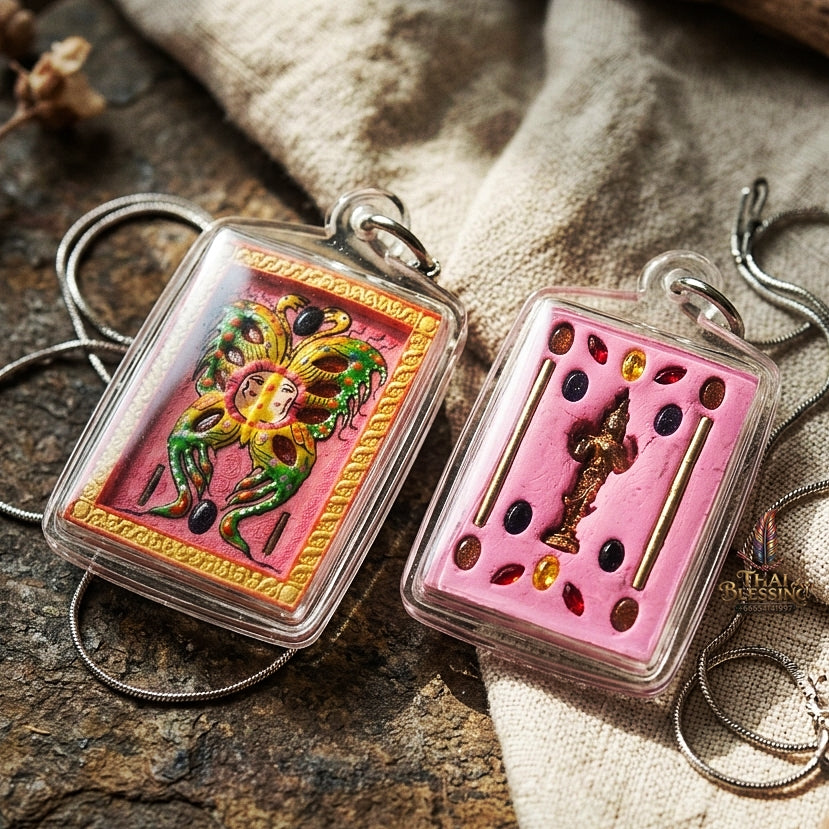 Authentic Thai Amulet "King of Butterflies Thep Chamlaeng Phamon Sacred Powder Pendant" Consecrated by Kruba Krissana Intawanno, Weruwan Monastery B.E. 2555 (2012)