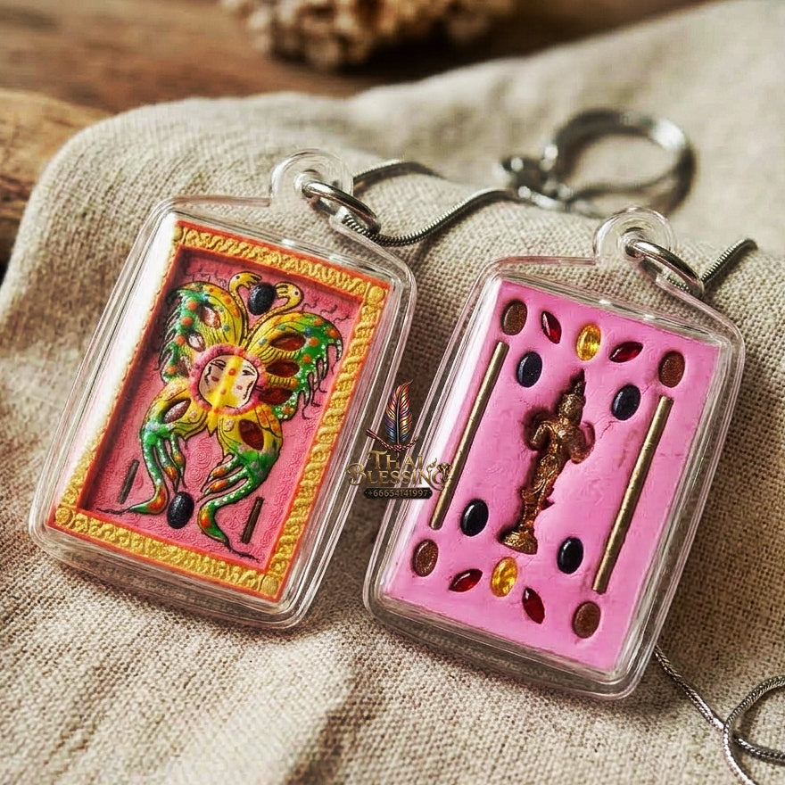 Authentic Thai Amulet "King of Butterflies Thep Chamlaeng Phamon Sacred Powder Pendant" Consecrated by Kruba Krissana Intawanno, Weruwan Monastery B.E. 2555 (2012)