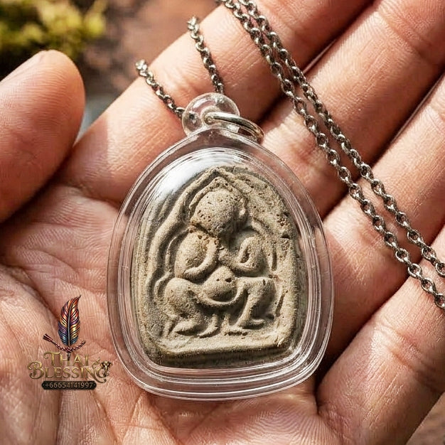 Authentic Thai Amulet "Mae Nang Phim Clay & Phong Phrai Kuman Spirit Pendant" Consecrated by Luang Pho Loet, Wat Khao Phu Din B.E. 2542 (1999) - Disciple of Luang Pho Tae Wat Sam Ngam