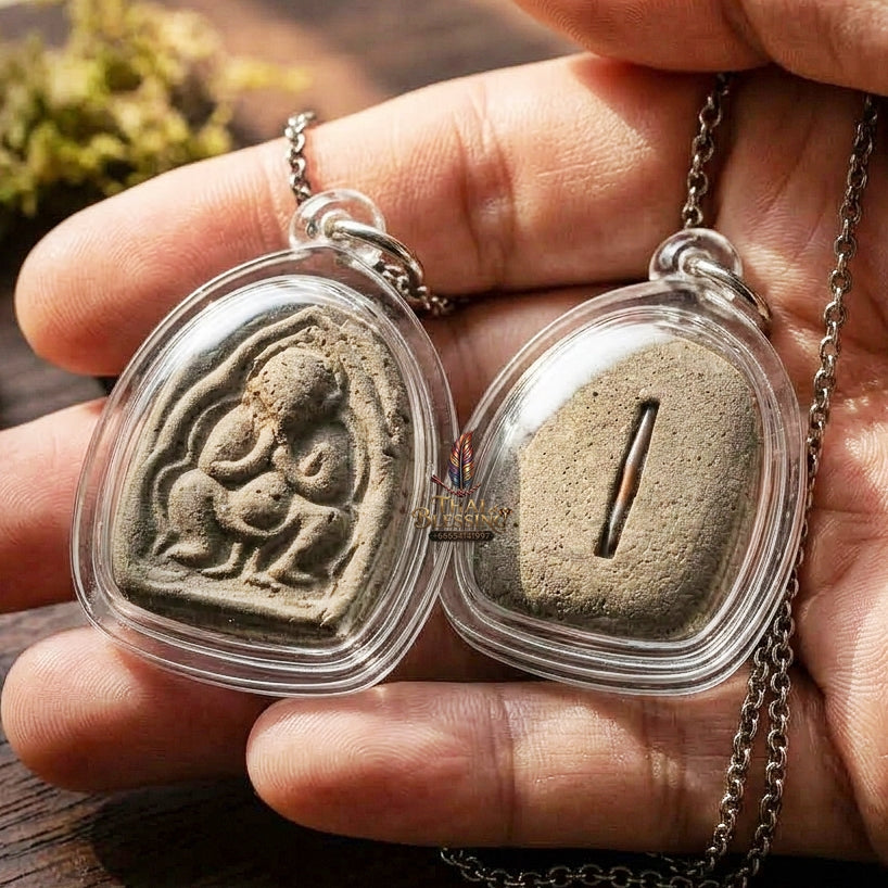 Authentic Thai Amulet "Mae Nang Phim Clay & Phong Phrai Kuman Spirit Pendant" Consecrated by Luang Pho Loet, Wat Khao Phu Din B.E. 2542 (1999) - Disciple of Luang Pho Tae Wat Sam Ngam