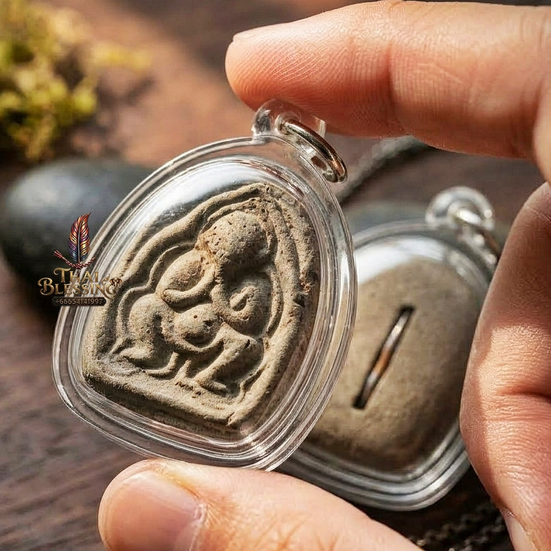 Authentic Thai Amulet "Mae Nang Phim Clay & Phong Phrai Kuman Spirit Pendant" Consecrated by Luang Pho Loet, Wat Khao Phu Din B.E. 2542 (1999) - Disciple of Luang Pho Tae Wat Sam Ngam