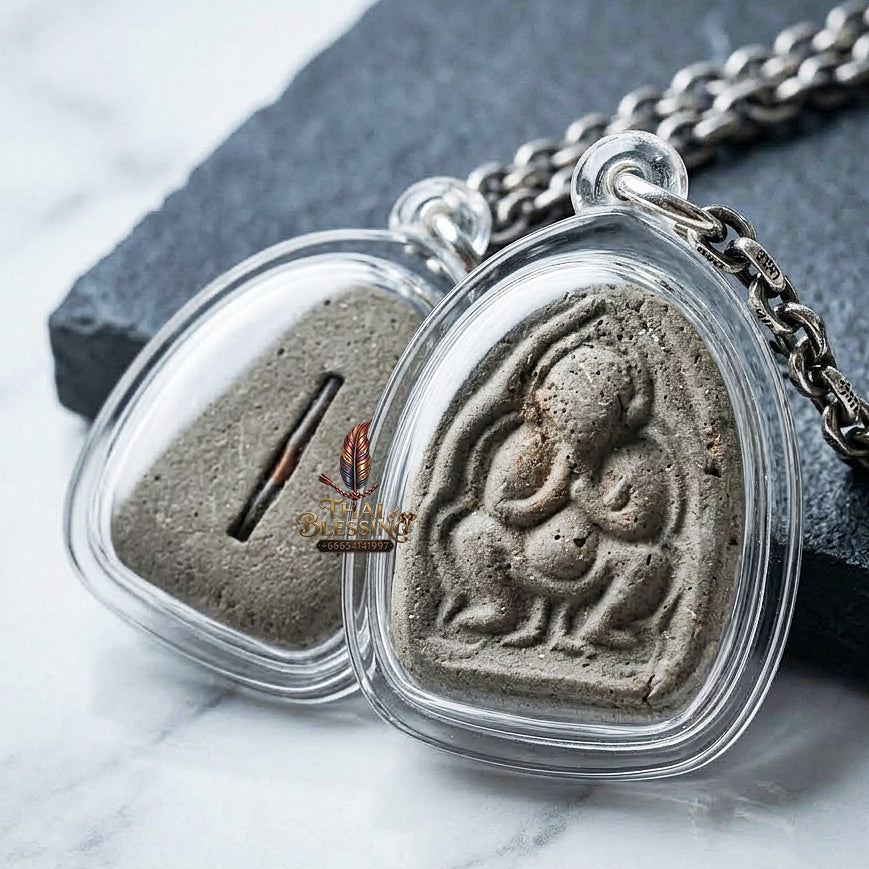 Authentic Thai Amulet "Mae Nang Phim Clay & Phong Phrai Kuman Spirit Pendant" Consecrated by Luang Pho Loet, Wat Khao Phu Din B.E. 2542 (1999) - Disciple of Luang Pho Tae Wat Sam Ngam