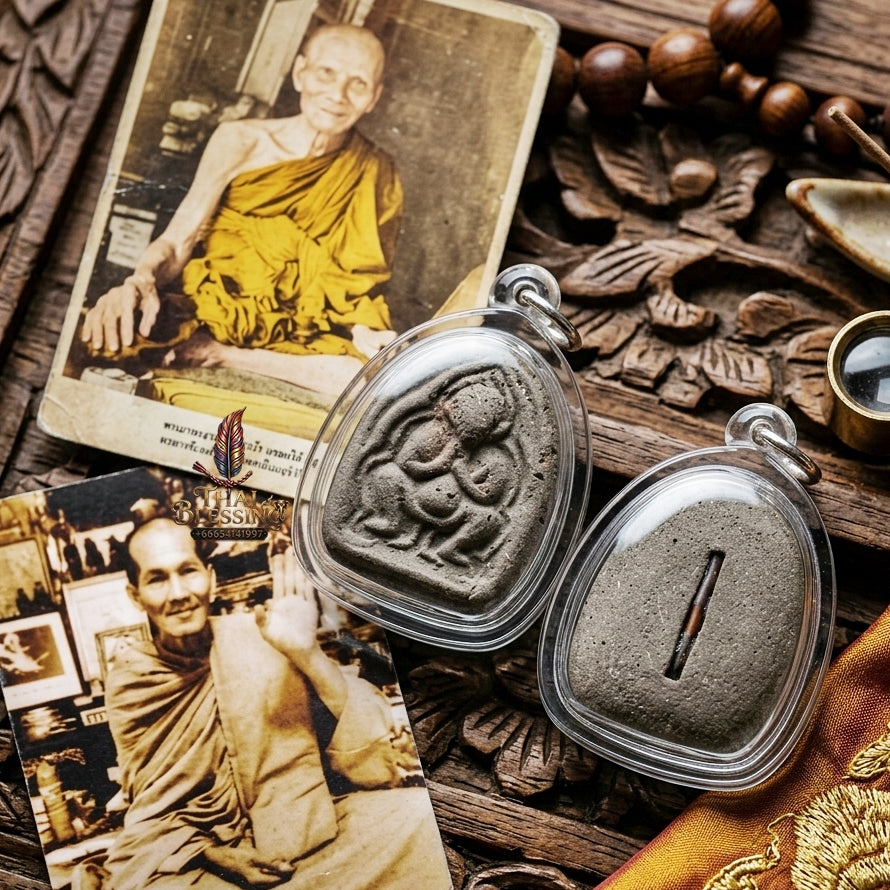 Authentic Thai Amulet "Mae Nang Phim Clay & Phong Phrai Kuman Spirit Pendant" Consecrated by Luang Pho Loet, Wat Khao Phu Din B.E. 2542 (1999) - Disciple of Luang Pho Tae Wat Sam Ngam