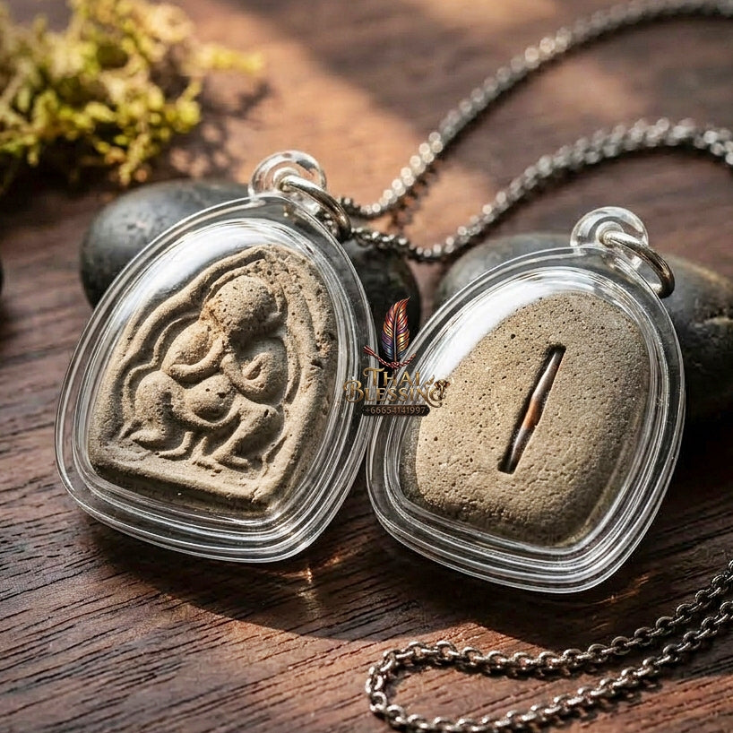 Authentic Thai Amulet "Mae Nang Phim Clay & Phong Phrai Kuman Spirit Pendant" Consecrated by Luang Pho Loet, Wat Khao Phu Din B.E. 2542 (1999) - Disciple of Luang Pho Tae Wat Sam Ngam