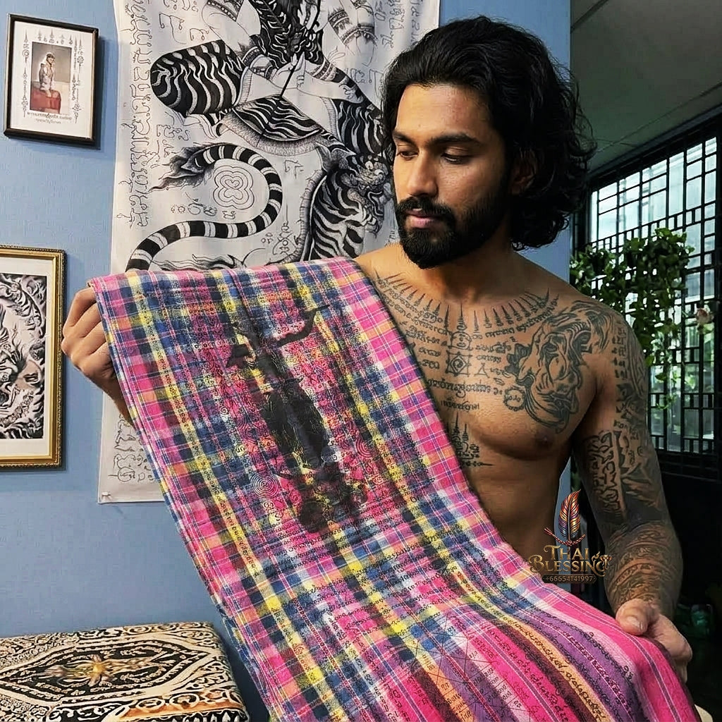 Sacred Thai Grand Master Yantra Loincloth Sash "Phra Phetchalukan - Samaetheren Avatar" by Ruen Phra Phetchalukan Pichai Songkhram (178x70 cm Ceremonial Master Fabric) Limited 18 Pieces Worldwide