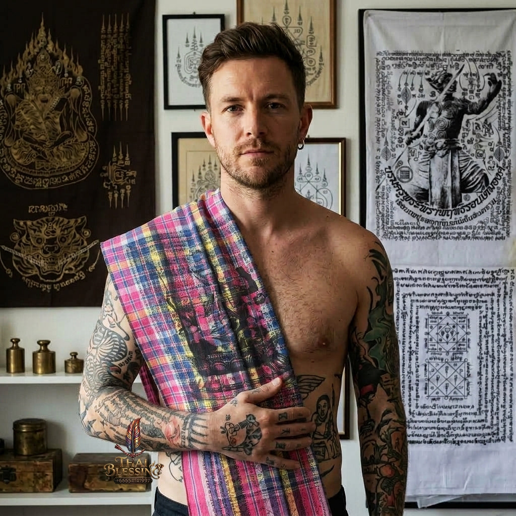 Sacred Thai Grand Master Yantra Loincloth Sash "Phra Phetchalukan - Samaetheren Avatar" by Ruen Phra Phetchalukan Pichai Songkhram (178x70 cm Ceremonial Master Fabric) Limited 18 Pieces Worldwide