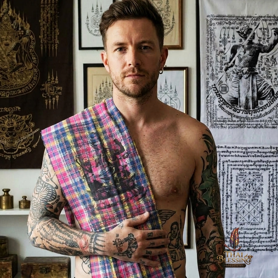 Sacred Thai Grand Master Yantra Loincloth Sash "Phra Phetchalukan - Samaetheren Avatar" by Ruen Phra Phetchalukan Pichai Songkhram (178x70 cm Ceremonial Master Fabric) Limited 18 Pieces Worldwide