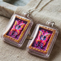 Authentic Thai Mini Butterfly King Amulet "Thep Chamlaeng Pamorn Pink Butterfly on Purple Background Hand-Painted Pendant" Consecrated by Khru Ba Krissana, Samnak Song Weruwan, Nakhon Ratchasima B.E. 2562 (2019)