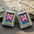 Authentic Thai Mini Butterfly King Amulet "Thep Chamlaeng Pamorn Vibrant Pink & Blue Hand-Painted Pendant" Consecrated by Khru Ba Krissana, Samnak Song Weruwan, Nakhon Ratchasima B.E. 2562 (2019)