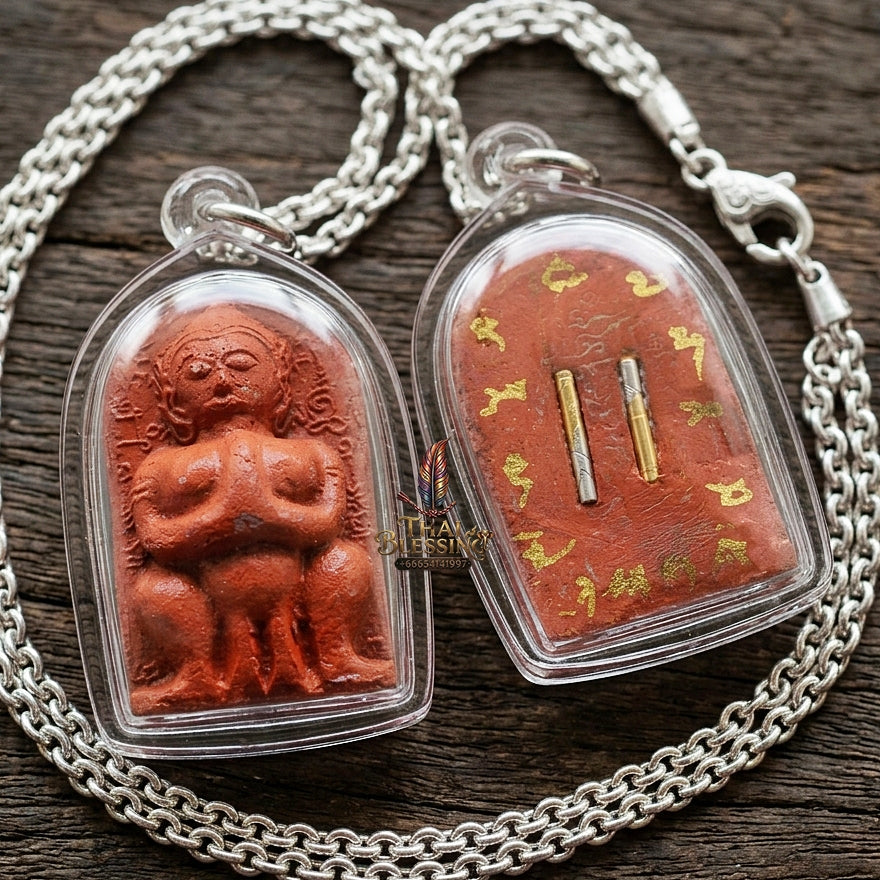 Authentic Thai Amulet "Jumbo Mae Nang Phim Sacred Red Herbal Powder & Spirit Ash Pendant" Consecrated by Luang Pho Loet, Wat Khao Phu Din B.E. 2542 (1999) - Disciple of Luang Pho Tae Wat Sam Ngam