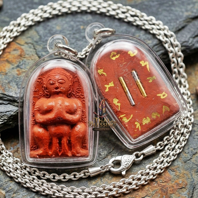Authentic Thai Amulet "Jumbo Mae Nang Phim Sacred Red Herbal Powder & Spirit Ash Pendant" Consecrated by Luang Pho Loet, Wat Khao Phu Din B.E. 2542 (1999) - Disciple of Luang Pho Tae Wat Sam Ngam