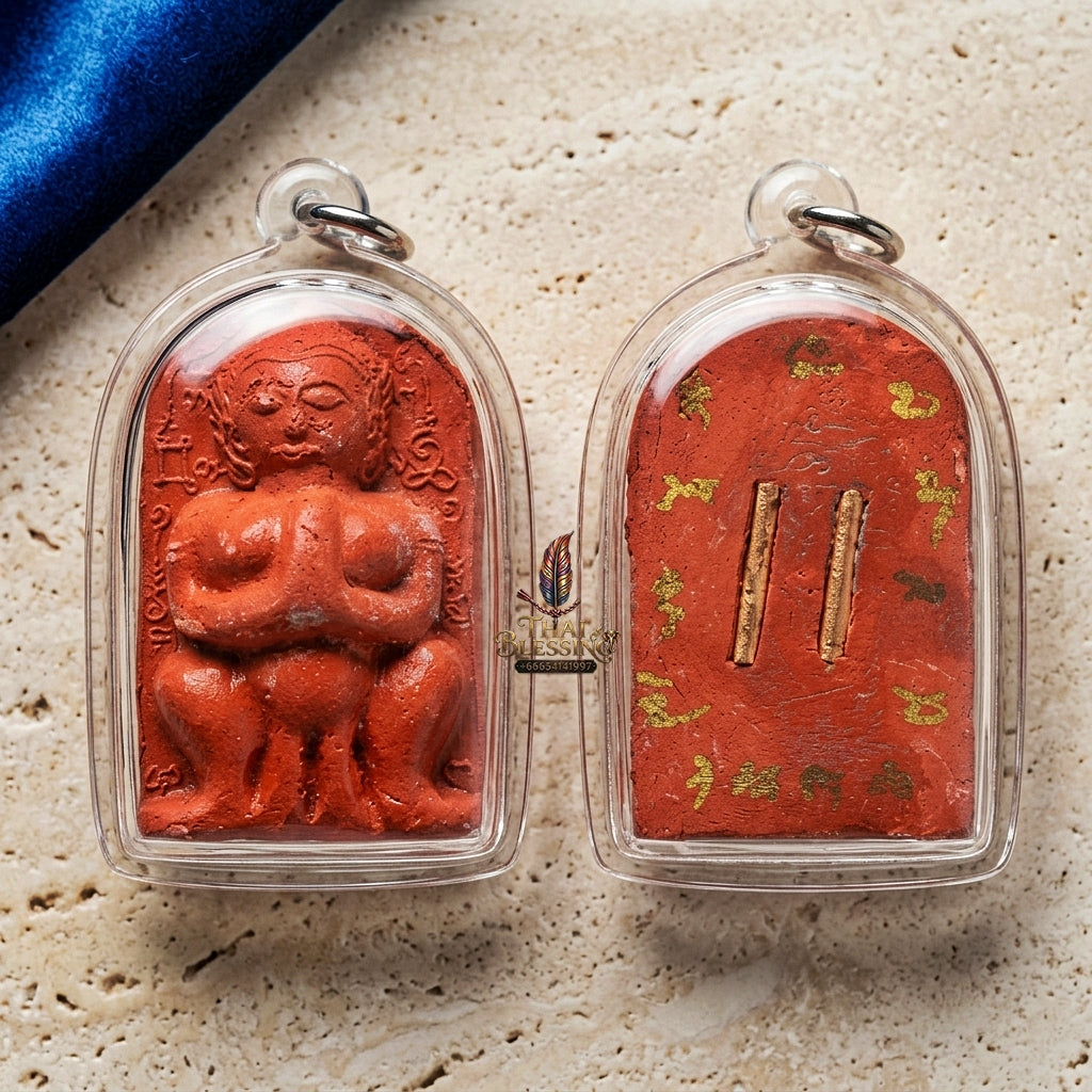 Authentic Thai Amulet "Jumbo Mae Nang Phim Sacred Red Herbal Powder & Spirit Ash Pendant" Consecrated by Luang Pho Loet, Wat Khao Phu Din B.E. 2542 (1999) - Disciple of Luang Pho Tae Wat Sam Ngam