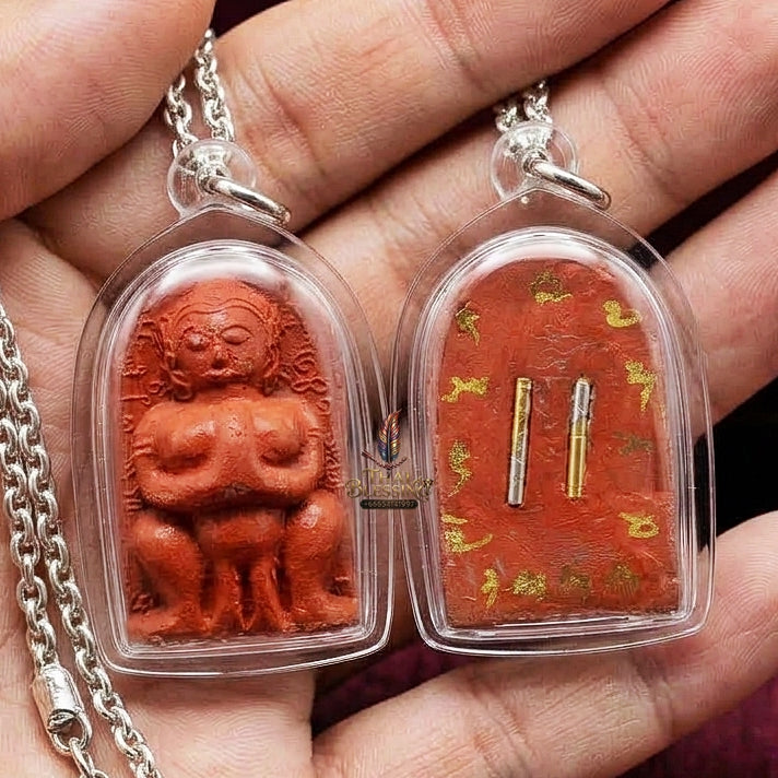 Authentic Thai Amulet "Jumbo Mae Nang Phim Sacred Red Herbal Powder & Spirit Ash Pendant" Consecrated by Luang Pho Loet, Wat Khao Phu Din B.E. 2542 (1999) - Disciple of Luang Pho Tae Wat Sam Ngam