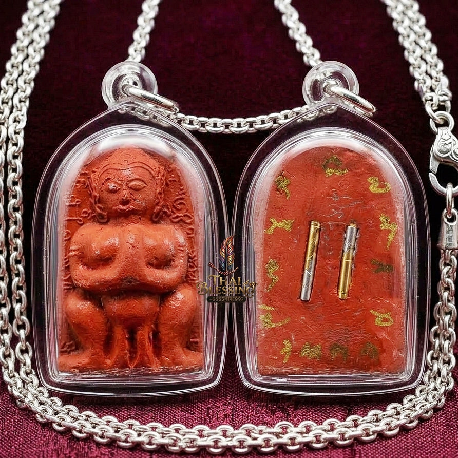 Authentic Thai Amulet "Jumbo Mae Nang Phim Sacred Red Herbal Powder & Spirit Ash Pendant" Consecrated by Luang Pho Loet, Wat Khao Phu Din B.E. 2542 (1999) - Disciple of Luang Pho Tae Wat Sam Ngam
