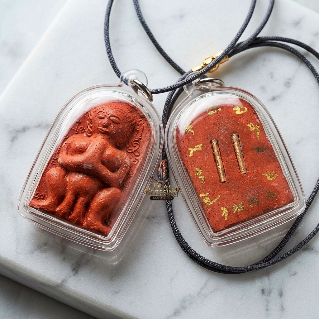 Authentic Thai Amulet "Jumbo Mae Nang Phim Sacred Red Herbal Powder & Spirit Ash Pendant" Consecrated by Luang Pho Loet, Wat Khao Phu Din B.E. 2542 (1999) - Disciple of Luang Pho Tae Wat Sam Ngam