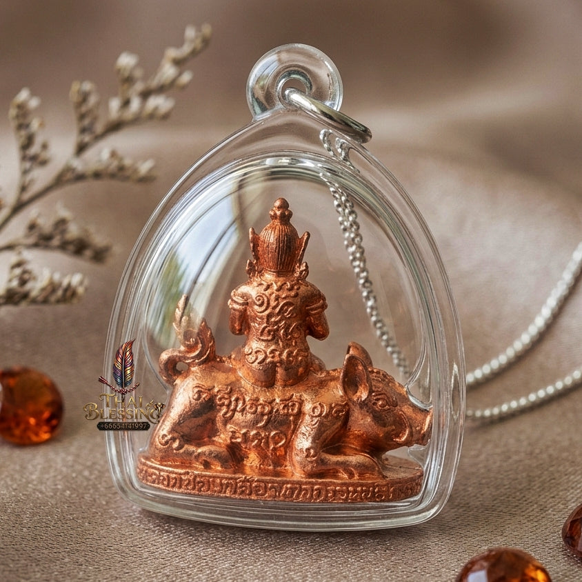 Authentic Thai Amulet "Mae Nang Phim Riding Wild Boar Copper Pendant" Consecrated by Phra Ajarn Prasan, Wat Chong Kling B.E. 2561 (2018) - Direct Nephew & Lineage Disciple of Luang Pu Up, Wat Thong Sai