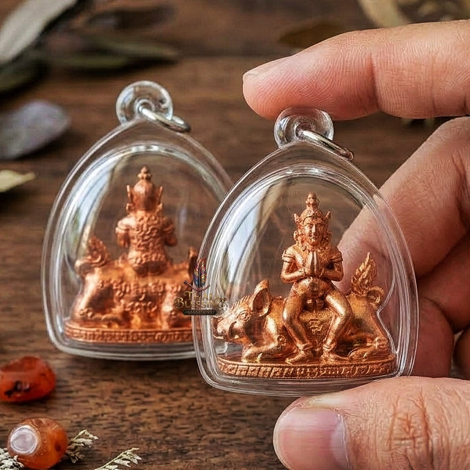 Authentic Thai Amulet "Mae Nang Phim Riding Wild Boar Copper Pendant" Consecrated by Phra Ajarn Prasan, Wat Chong Kling B.E. 2561 (2018) - Direct Nephew & Lineage Disciple of Luang Pu Up, Wat Thong Sai