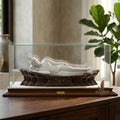 Fine Art Thai Reclining Buddha Statue "Tuesday Birthday Deity (Pang Saiyat)" by Sculptor Suphakreuk Yamprakhon - Marble Resin with Matte Gold Finish & Copper Gold Base - Consecrated Chaidee Yantra Coin Insert with Glass Display Case (สำเนา)