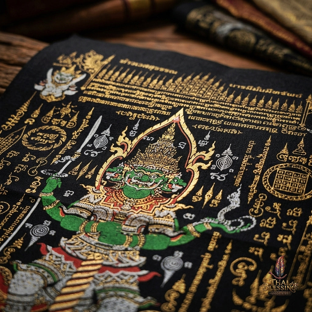 Authentic Thai Sacred Yantra Cloth "Lord Thao Wessuwan - Wealth Prosperity & Evil Vanquishing Edition Batch 3" (A3 Size) by Ruen Phra Phetchalukan Pichai Songkhram