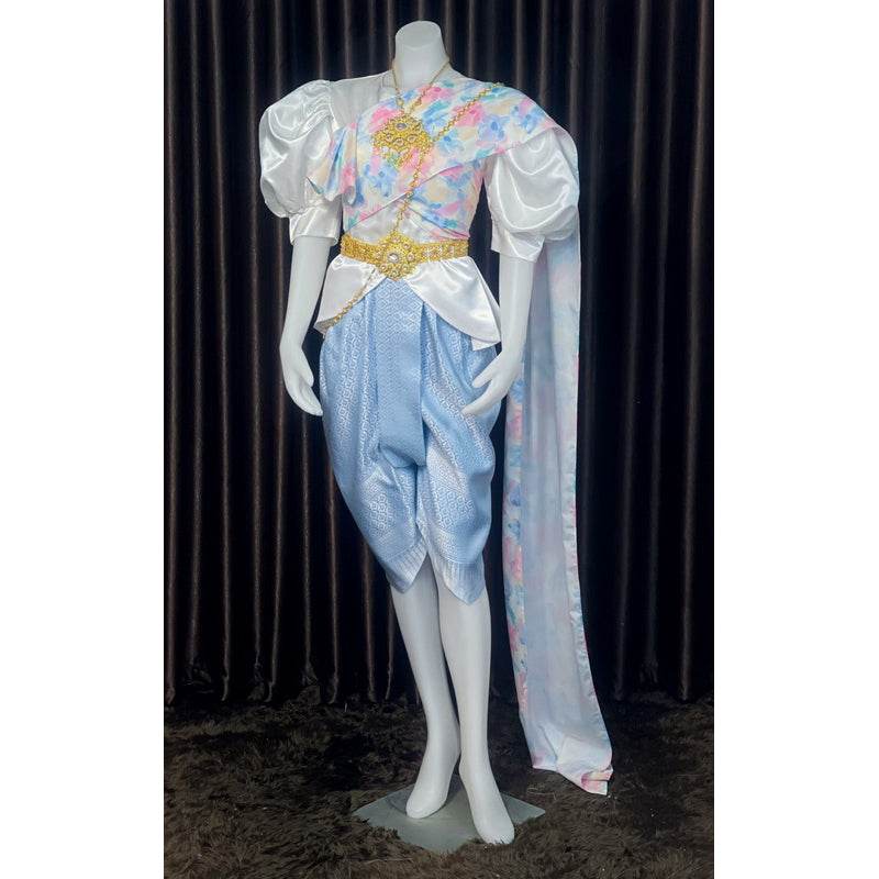 Thai Silk Bridal Attire for Women Set One-Sake.com Only shirt Only set(3 pieces) Accessories set Only set(3 pieces)-Accessories set-Only shirt-Sarong-Floral sash-