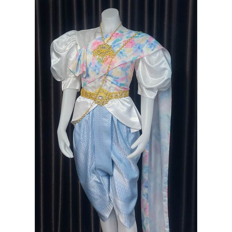 Thai Silk Bridal Attire for Women Set One-Sake.com Only shirt Only set(3 pieces) Accessories set Only set(3 pieces)-Accessories set-Only shirt-Sarong-Floral sash-