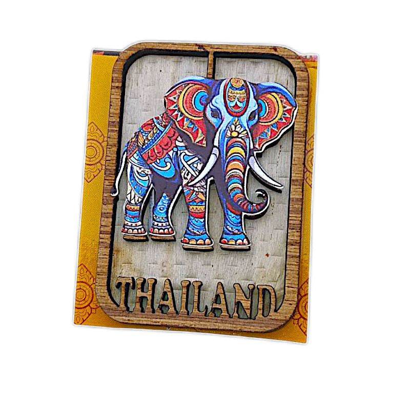 Colorful elephant design Thailand souvenir magnets with wooden frame from One-Sake.com