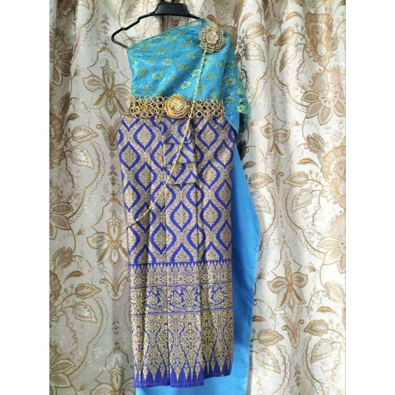 Thai Traditional Costume for Kids - Double-Layer Sabai Costume Set for Ages 3-10 Years with Custom Sizes & Styles Available ฟ้า2