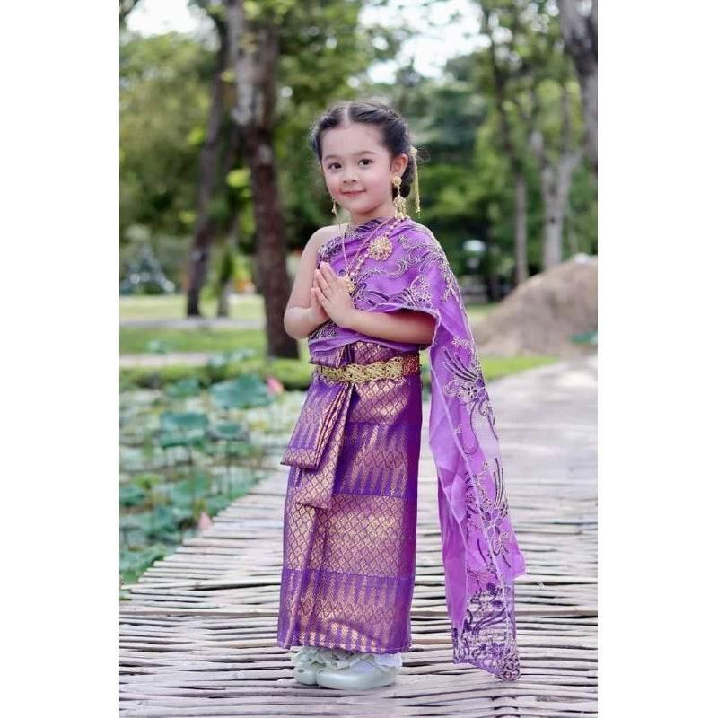 Thai Traditional Costume for Kids - Double-Layer Sabai Costume Set for Ages 3-10 Years with Custom Sizes & Styles Available