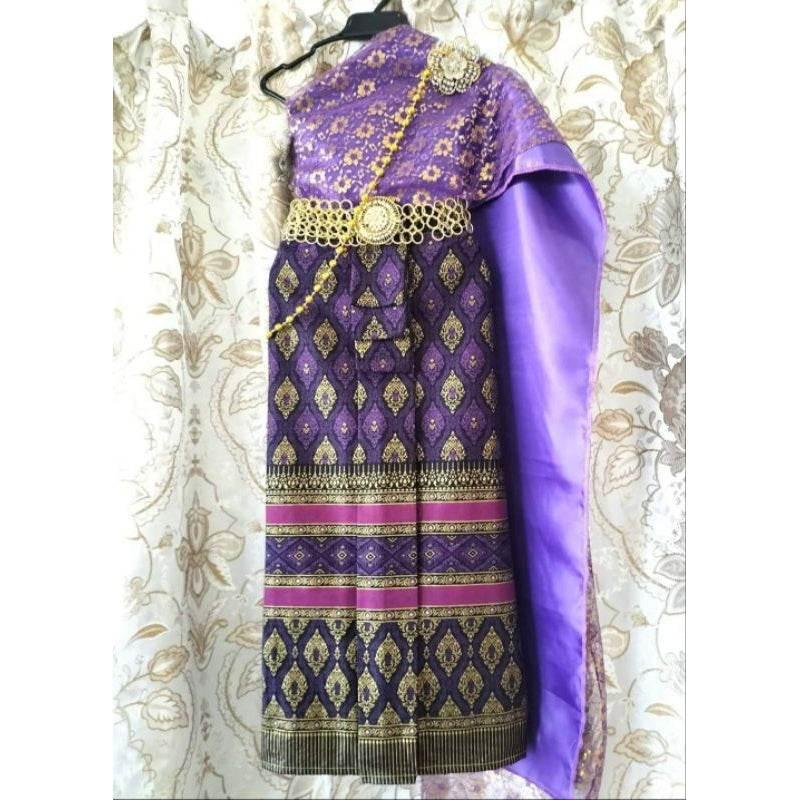 Thai Traditional Costume for Kids - Double-Layer Sabai Costume Set for Ages 3-10 Years with Custom Sizes & Styles Available ม่วง