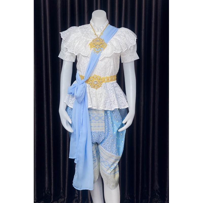 Thai Traditional Lace Outfit Set with Gold Details One-Sake.com Chiffon shoulder cloth Chest not exceeding 36“(m) Jong Kraben Waist please inform Chest not exceeding 36“(m)-Jong Kraben Waist please inform-Chiffon shoulder cloth-Chest not exceeding  50“(2XL)-Chest not exceeding 42(XL)-Accessories-Chest not exceeding 40(L)-