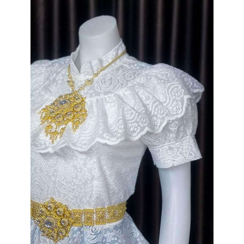 Thai Traditional Lace Outfit Set with Gold Details