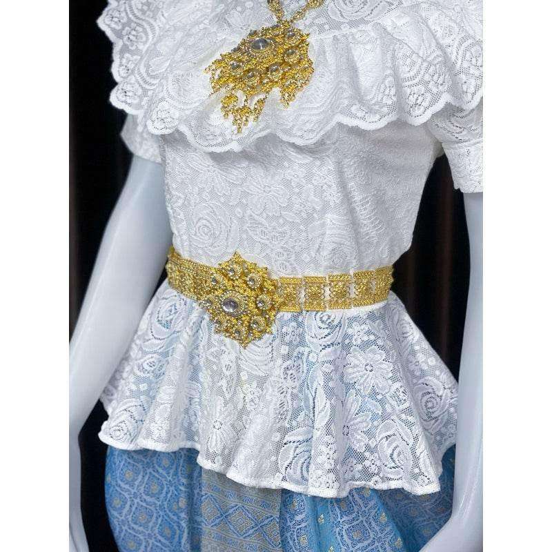 Thai Traditional Lace Outfit Set with Gold Details