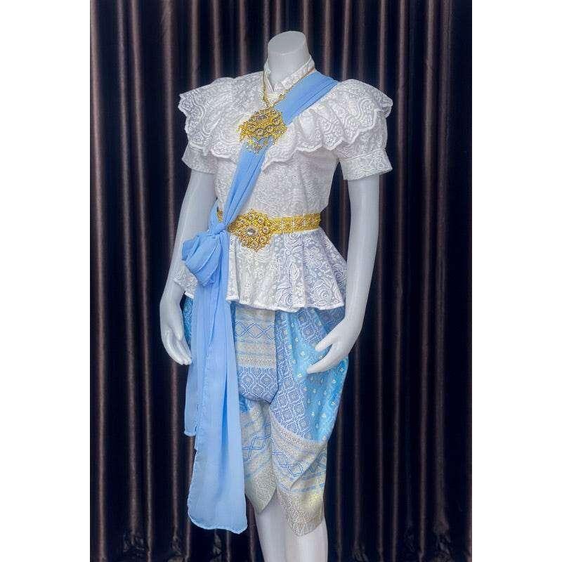 Thai Traditional Lace Outfit Set with Gold Details