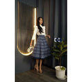 Thai Wing Sleeve Blouse Skirt Set in Navy & White Temple Print | Women's Cotton Outfit with 10-Piece Floral Skirt ดอกแก้วสีกรม