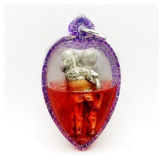 Thai Blessing Co LGBTQ love attraction amulet purple teardrop pendant with silver couple in red liquid