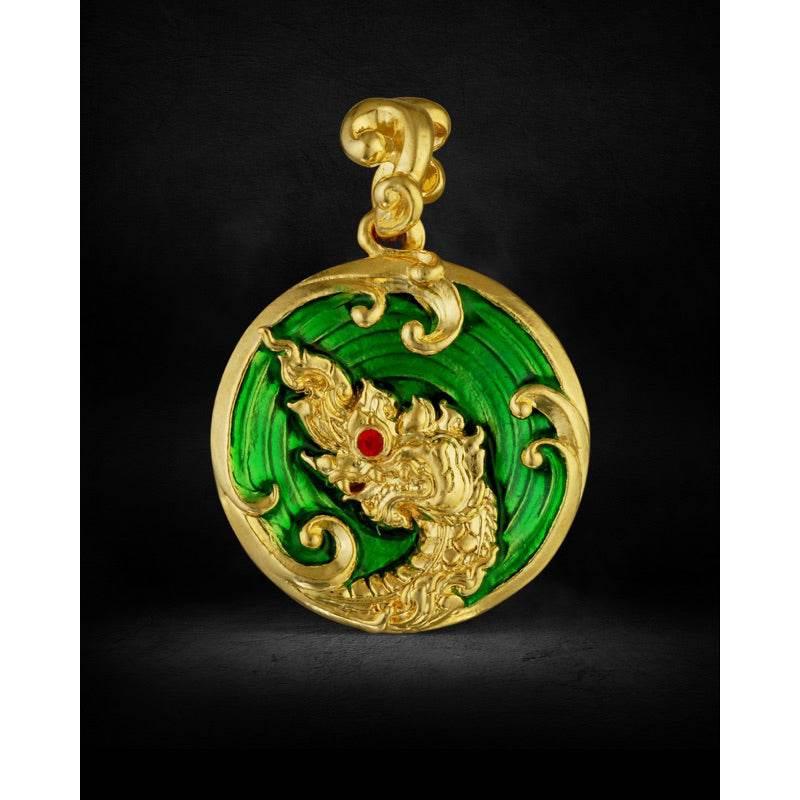Thai Naga Prosperity Coin Gold Amulet | Authentic Thai Blessing from Thailand Default Title