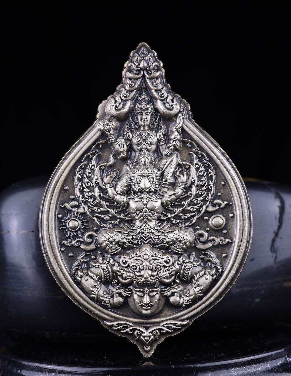 Narai on Garuda amulet silver Thai blessing pendant with detailed relief and ornate craftsmanship