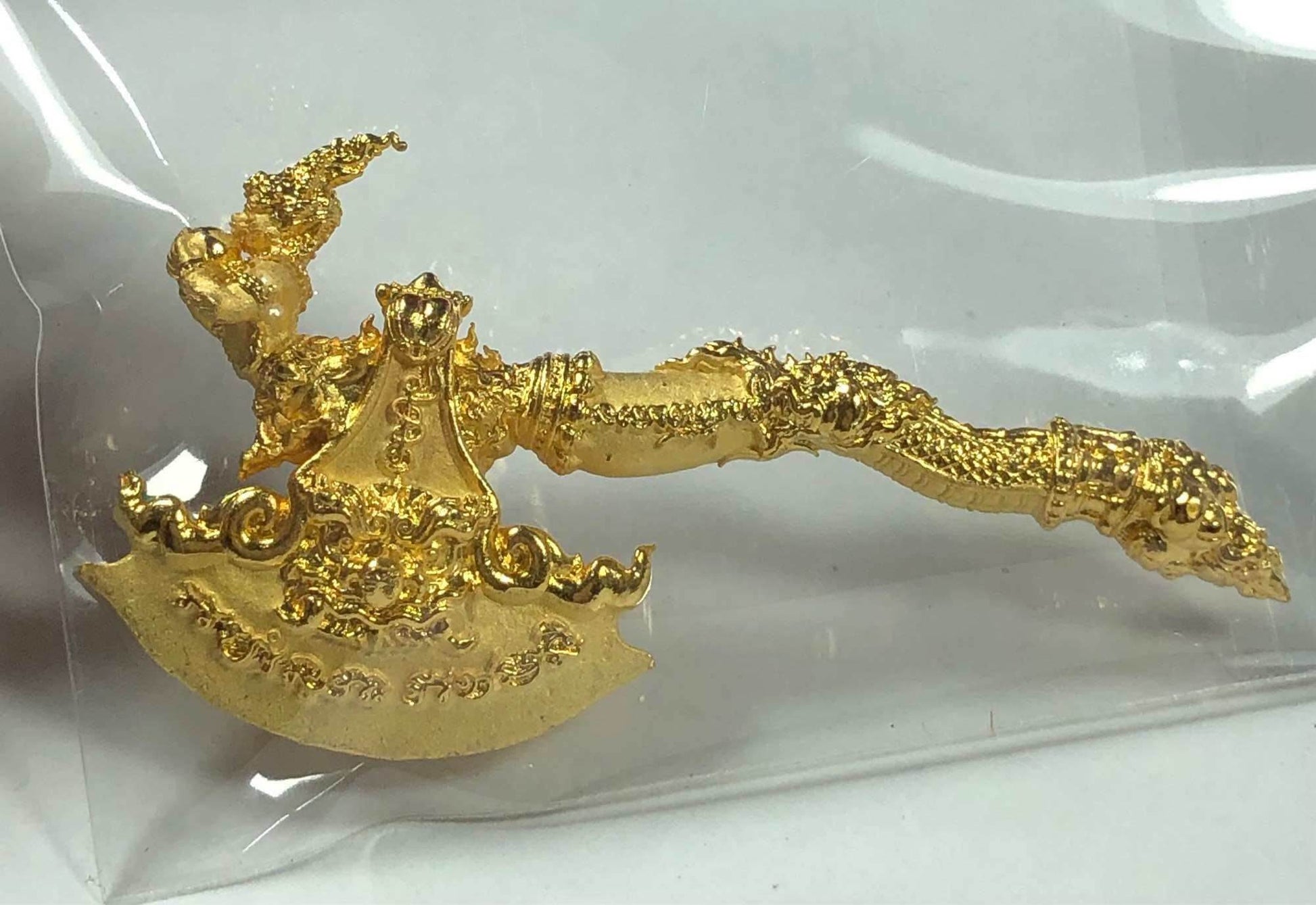 Gold Phaya Khwan Maha Prap Amulet Tak Sila Edition ceremonial axe style talisman for home altar