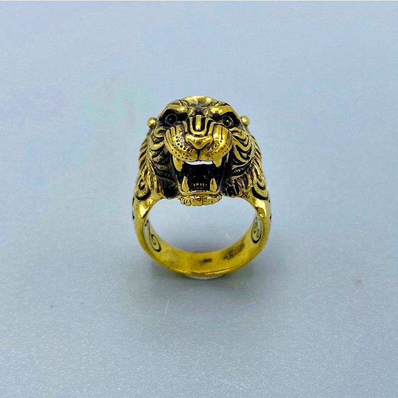 Tiger King ring Thai amulet gold tiger head ring by Thai Blessing Co detailed carved features