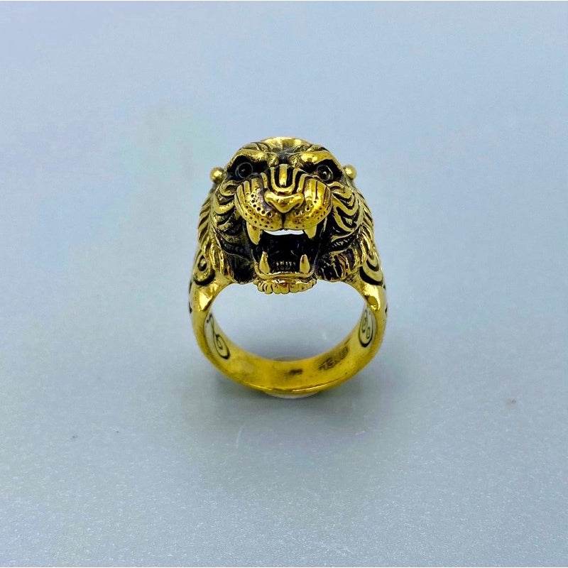 Tiger King ring Thai amulet gold tiger head ring with engraved details for protection and blessings