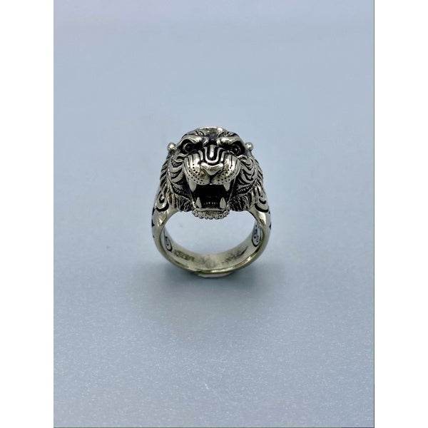 Silver Tiger King ring Thai amulet with detailed roaring tiger head engraved band by Thai Blessing Co