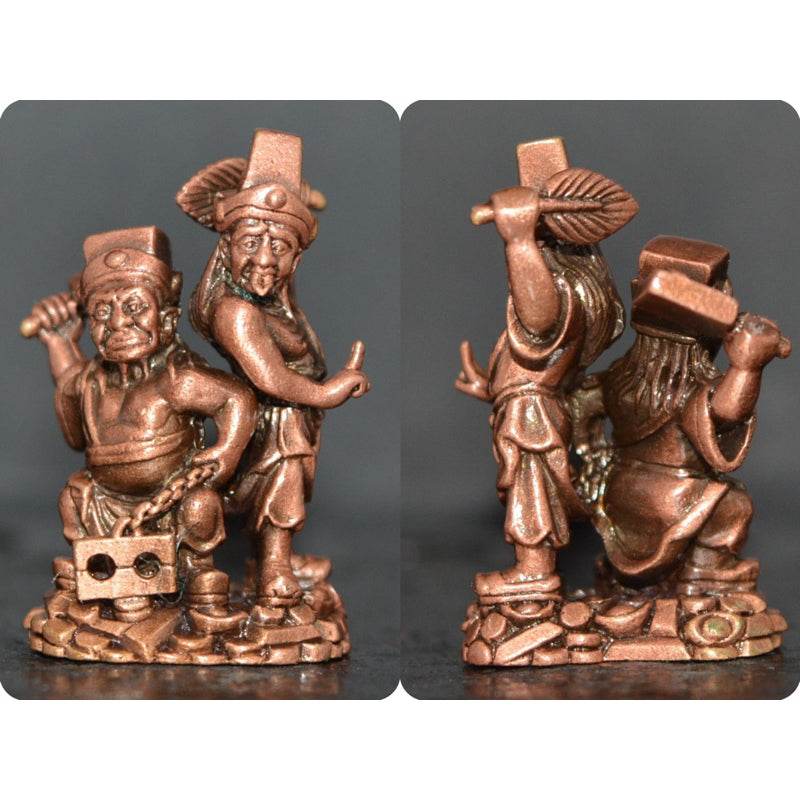 Tua Pae-Yee Pae Amulet - 2 Deities of Wealth bronze copper statuette set for feng shui home altar