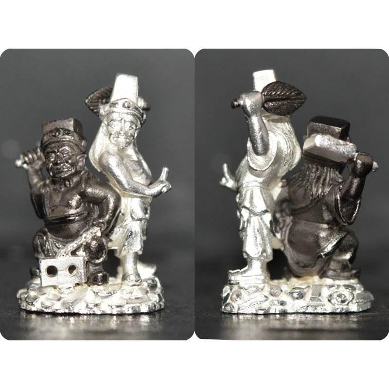 Tua Pae-Yee Pae Amulet - Dual Deities of Wealth for Prosperity and Success ชุบ2k เงิน-แบล็ค