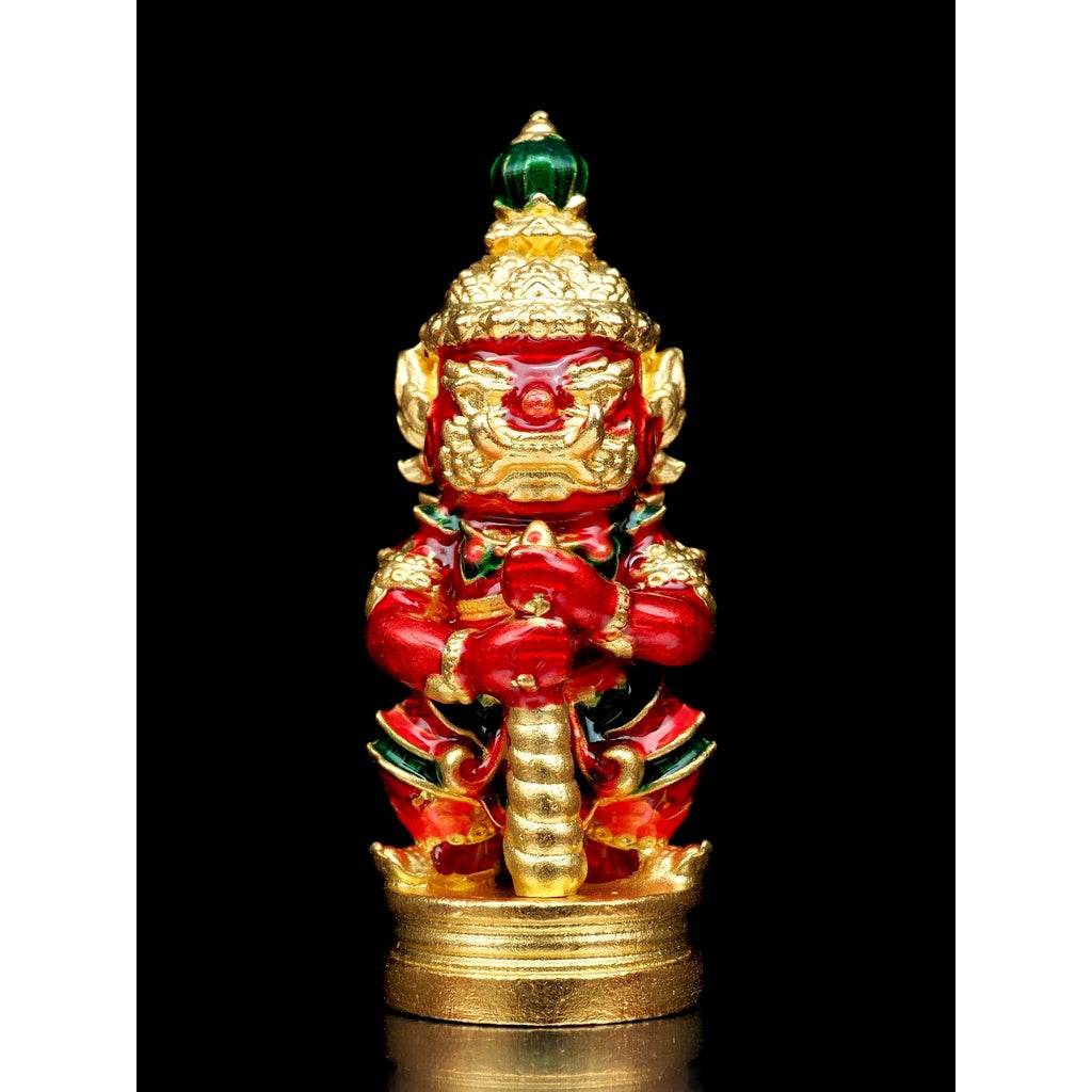 Thao Wessuwan Thai Amulet for Wealth and Prosperity - Blessed Protection กะไหล่ทอง ลงยากายแดง