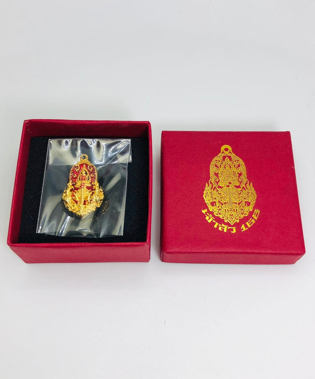 Thao Wessuwan amulet for sale in a decorative red box by Thai Blessing Co with protective cover