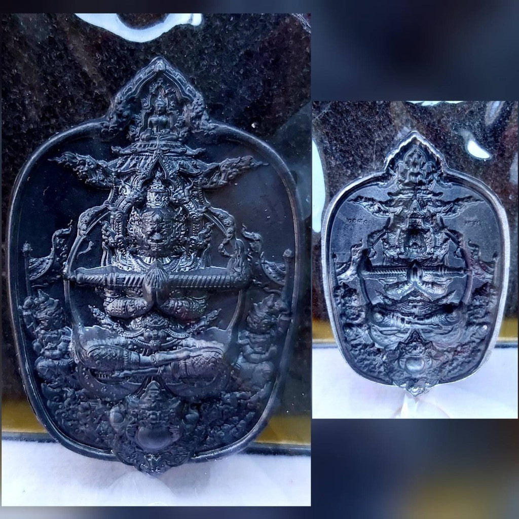 Thao Wessuwan Coin - Buy Authentic Thai Amulet for Spiritual Protection ตะกั่วรมดำหลังแบบ