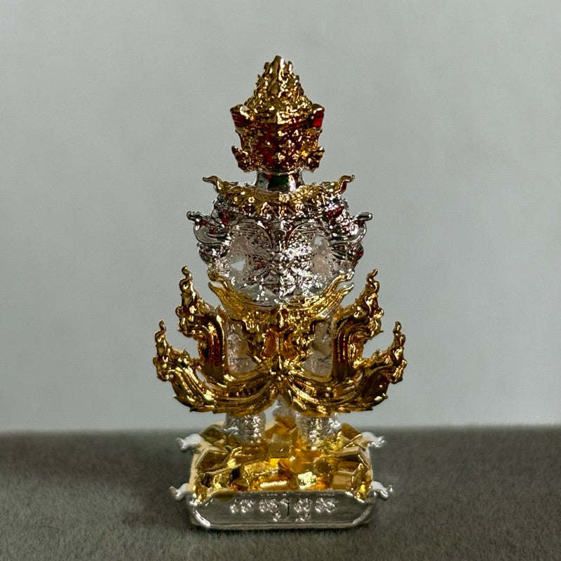 Thao Wessuwan collectible amulet in gold and silver with intricate Thai design from Thai Blessing Co
