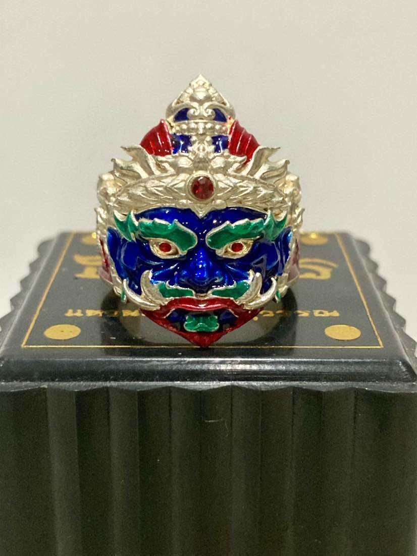 Colorful Thao Wessuwan protection ring from Thai Blessing Co, featuring intricate detailing and a stunning design