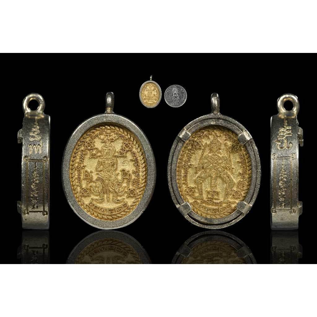 Thao Wetsuwan Amulet – Million Spells Gold Talai with Silver Frame | Blessed for Wealth, Power, and Protection | 2566 Edition