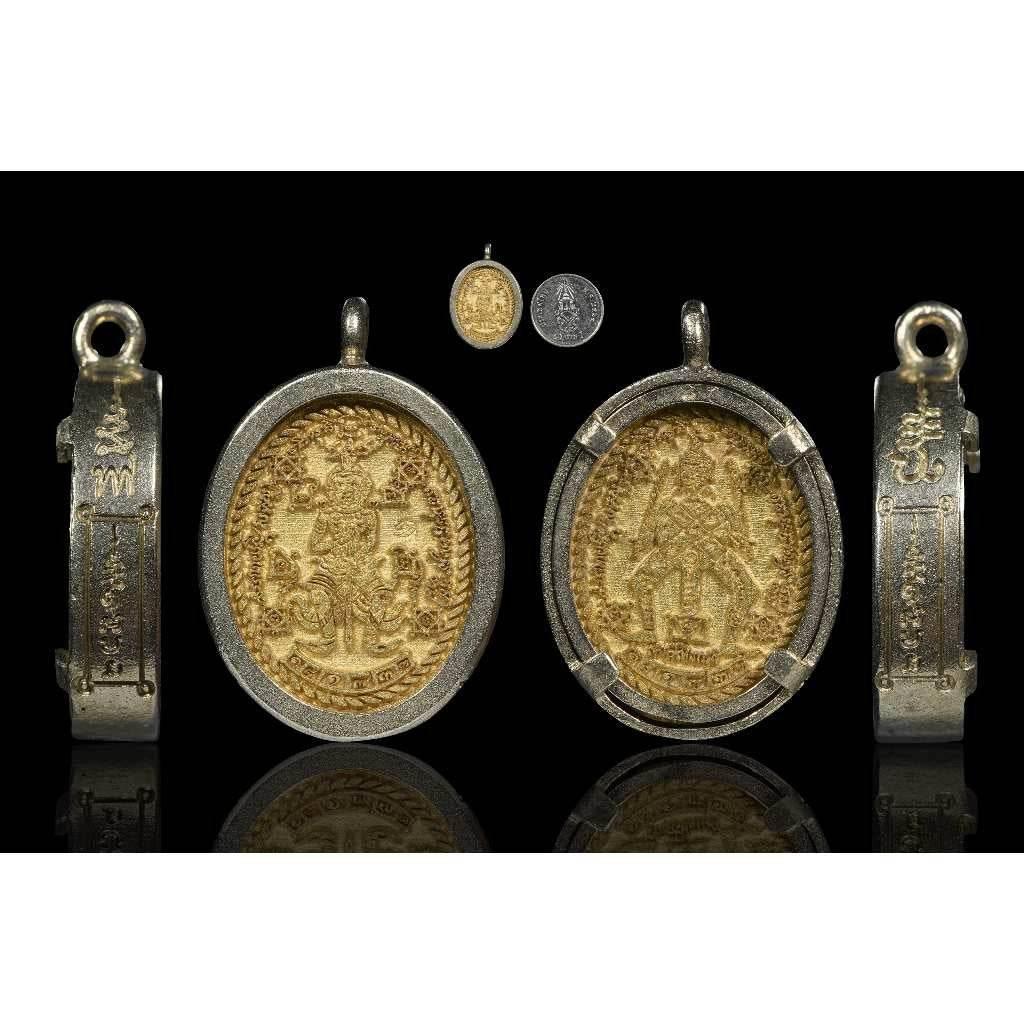 Thao Wetsuwan Amulet – Million Spells Gold Talai with Silver Frame | Blessed for Wealth, Power, and Protection | 2566 Edition